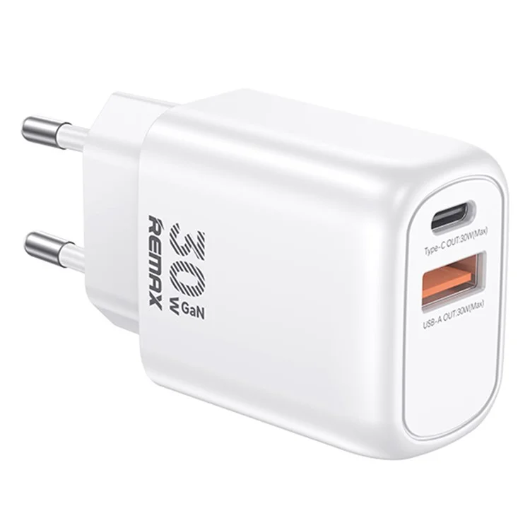 Adaptateur de voyage REMAX RP-U18 Série Rois 30W USB-A + USB-C GaN Chargeur Rapide PD pour Téléphones - Prise EU