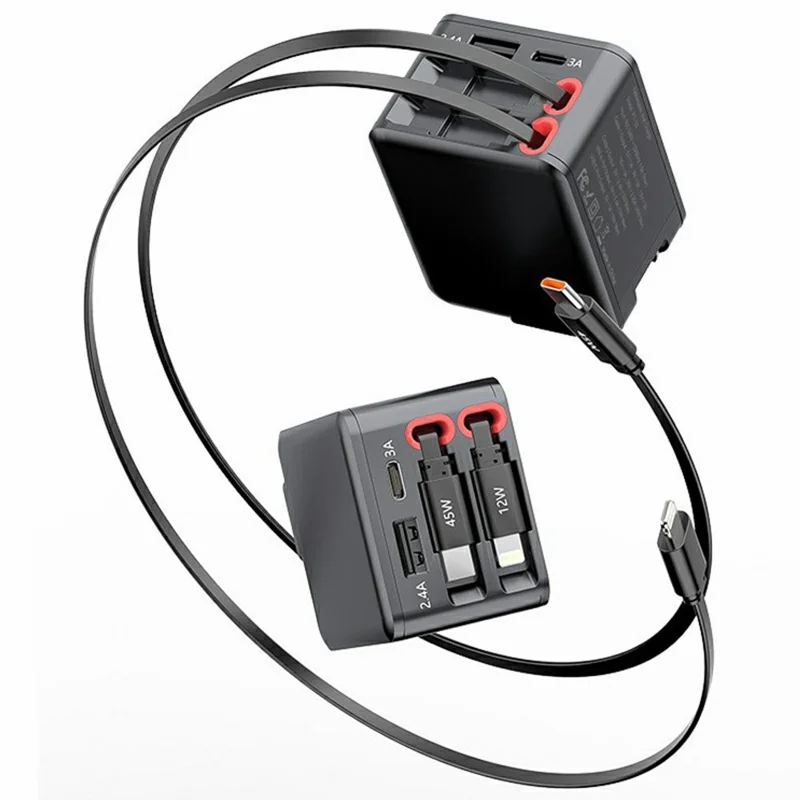 PT-53 Multi-Port Wall Charger with Type-C  /  iP Cable 45W Fast Charging Adapter for Multiple Devices, US Plug