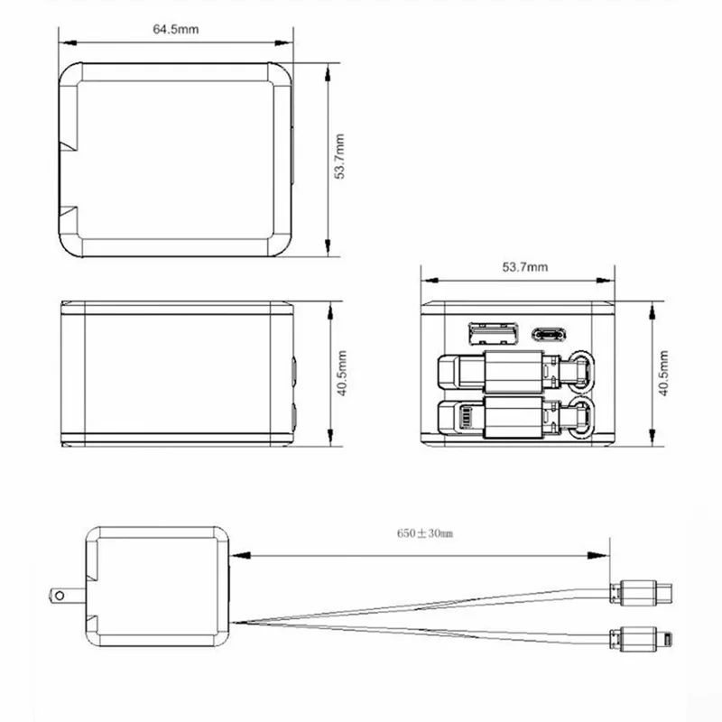 PT-53 Multi-Port Wall Charger with Type-C  /  iP Cable 45W Fast Charging Adapter for Multiple Devices, US Plug