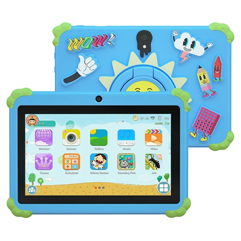 Q88 7 Inch Android 10.0 Educational Tablet for Kids with Anti Drop Case and Rotatable Kickstand,  1+16G Storage - Sunflower Blue