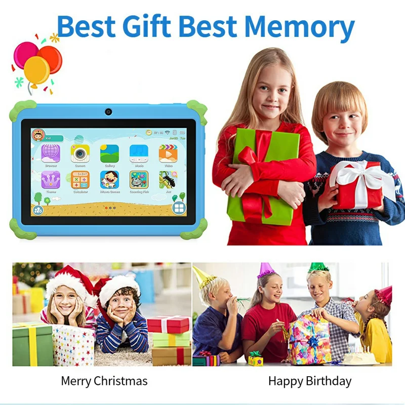 Q88 7 Inch Android 10.0 Educational Tablet for Kids with Anti Drop Case and Rotatable Kickstand,  1+16G Storage - Sunflower Blue