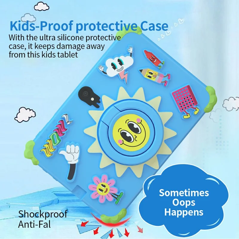 Q88 7 Inch Android 10.0 Educational Tablet for Kids with Anti Drop Case and Rotatable Kickstand,  1+16G Storage - Sunflower Blue