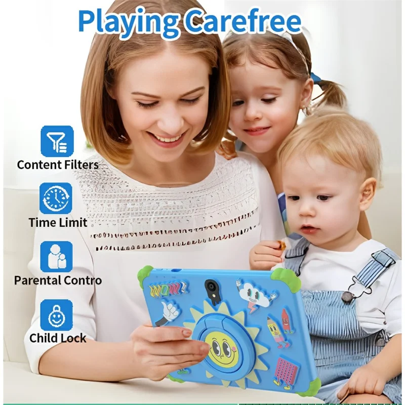Q88 7 Inch Android 10.0 Educational Tablet for Kids with Anti Drop Case and Rotatable Kickstand,  1+16G Storage - Sunflower Blue
