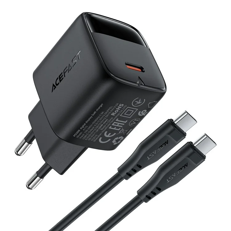 ACEFAST A115 PD 30W GaN USB-C Charger Kit with USB-C Cable LED Display Fast Charger Adapter, EU Plug