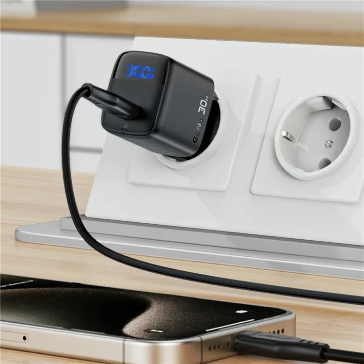 ACEFAST A115 PD 30W GaN USB-C Charger Kit with USB-C Cable LED Display Fast Charger Adapter, EU Plug