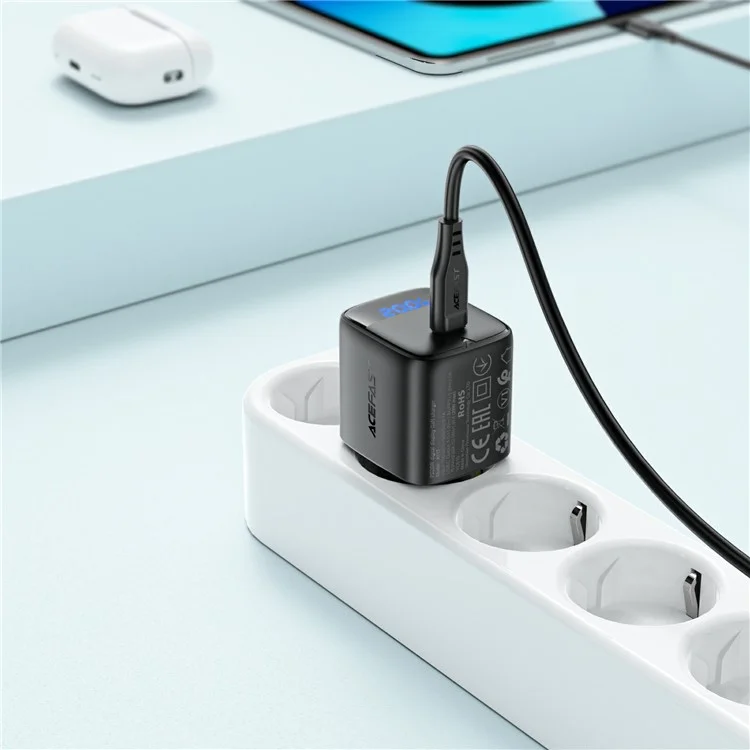 ACEFAST A113 For PD20W USB-C GaN Charger Kit LED Display Fast Charging High Efficiency Adapter - EU Plug
