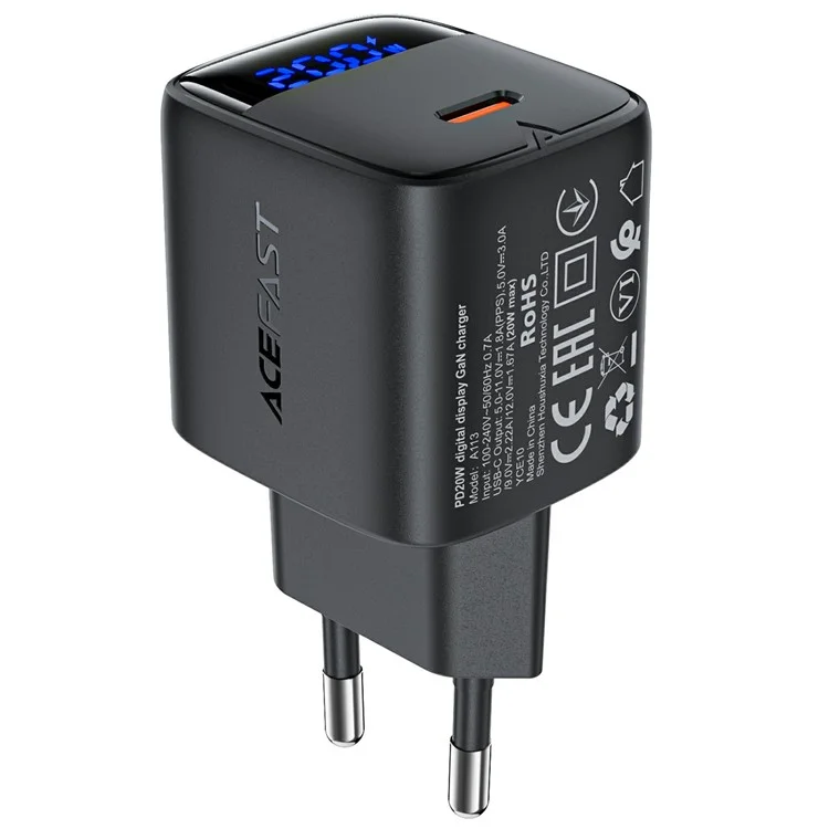 ACEFAST A113 PD 20W GaN Typ-C Ladegerät mit LED-Display für Smartphones - EU-Stecker