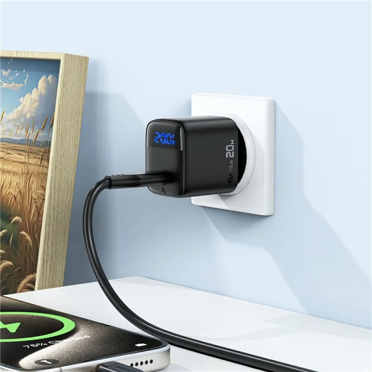 ACEFAST A113 PD 20W GaN Typ-C Ladegerät mit LED-Display für Smartphones - EU-Stecker