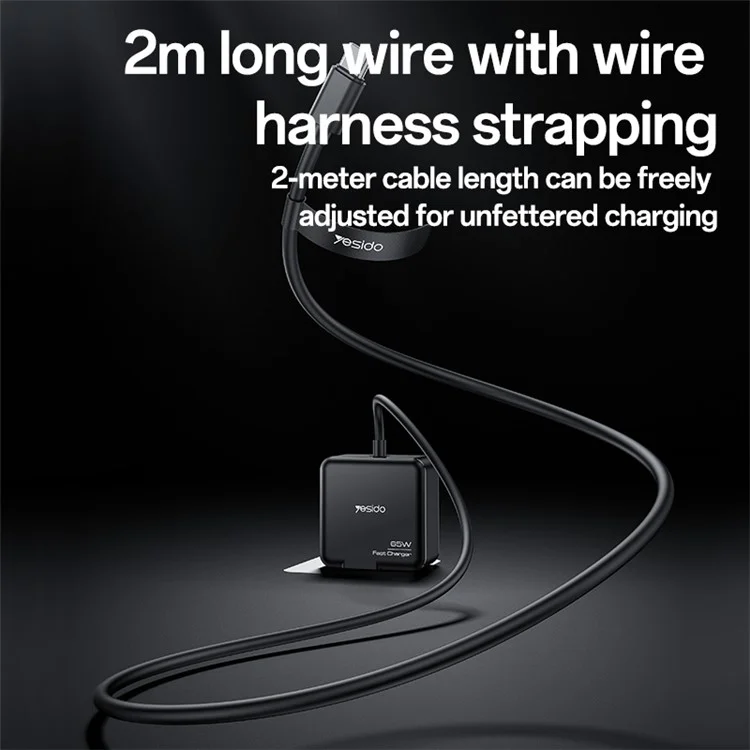 YESIDO YC75 EU-Stecker-Netzteil mit 2 m Typ-C-Kabel Tragbares 65 W PD-Schnellladegerät