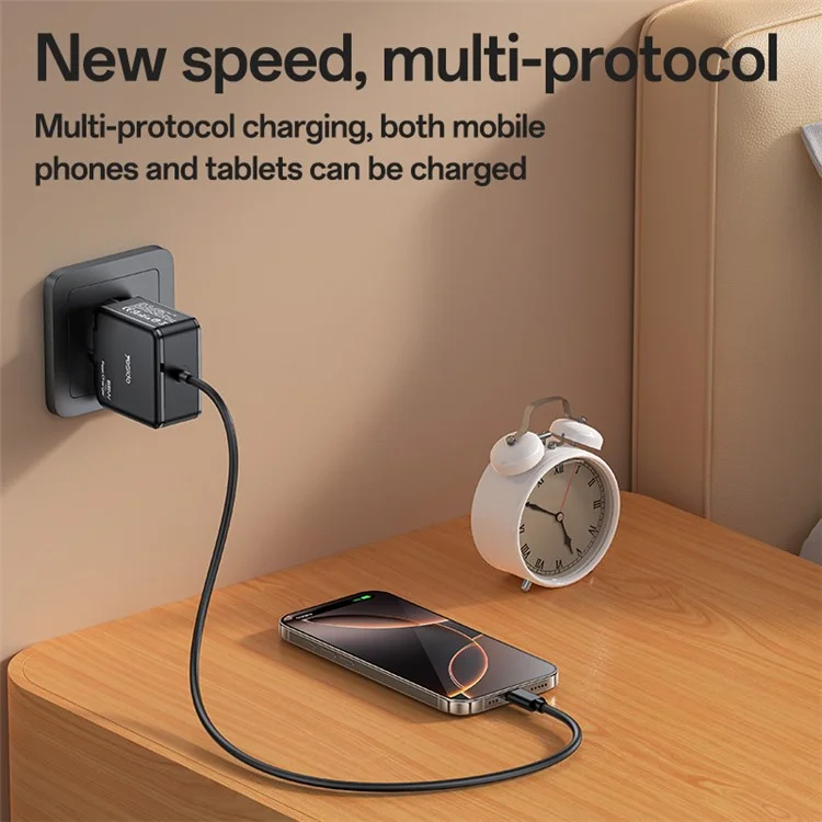 YESIDO YC75 EU-Stecker-Netzteil mit 2 m Typ-C-Kabel Tragbares 65 W PD-Schnellladegerät