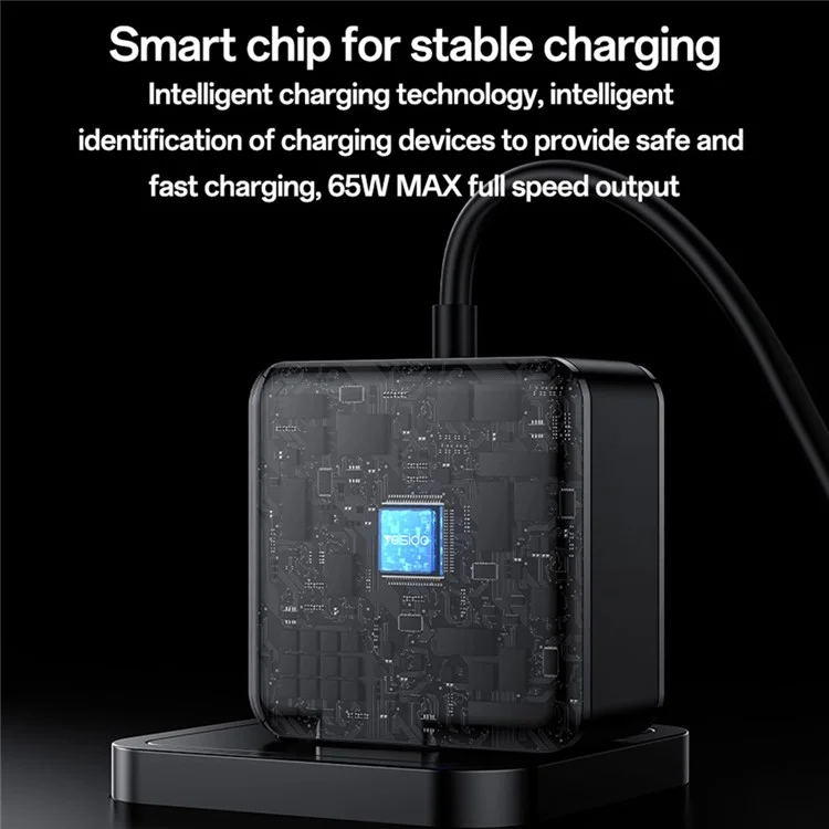 YESIDO YC75 EU-Stecker-Netzteil mit 2 m Typ-C-Kabel Tragbares 65 W PD-Schnellladegerät