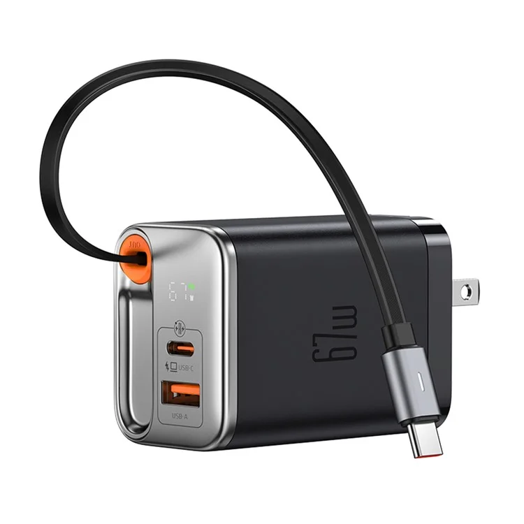MCDODO CH-4110 Freego Series GaN зарядное устройство 67 Вт USB A+C быстрая зарядка сетевой адаптер с выдвижным кабелем - вилка для США