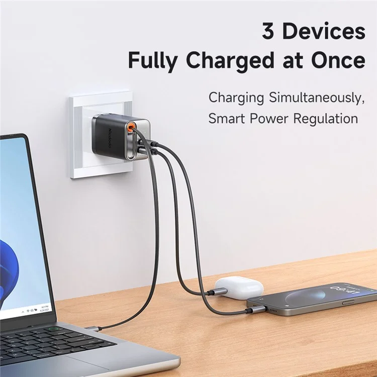 MCDODO CH-4110 Freego Series GaN зарядное устройство 67 Вт USB A+C быстрая зарядка сетевой адаптер с выдвижным кабелем - вилка для США