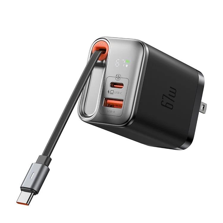 MCDODO CH-4110 Freego Series GaN зарядное устройство 67 Вт USB A+C быстрая зарядка сетевой адаптер с выдвижным кабелем - вилка для США