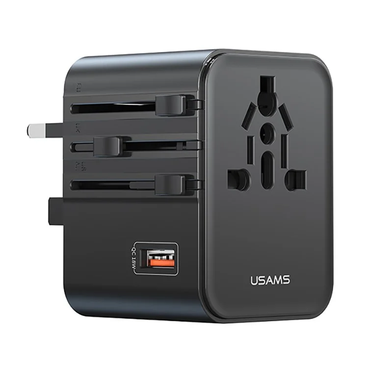 USAMS CC309 T68 25W Travel Phone Adapter 3-Port Multi-Country Converter Fast Charging 2500W Wall Charger