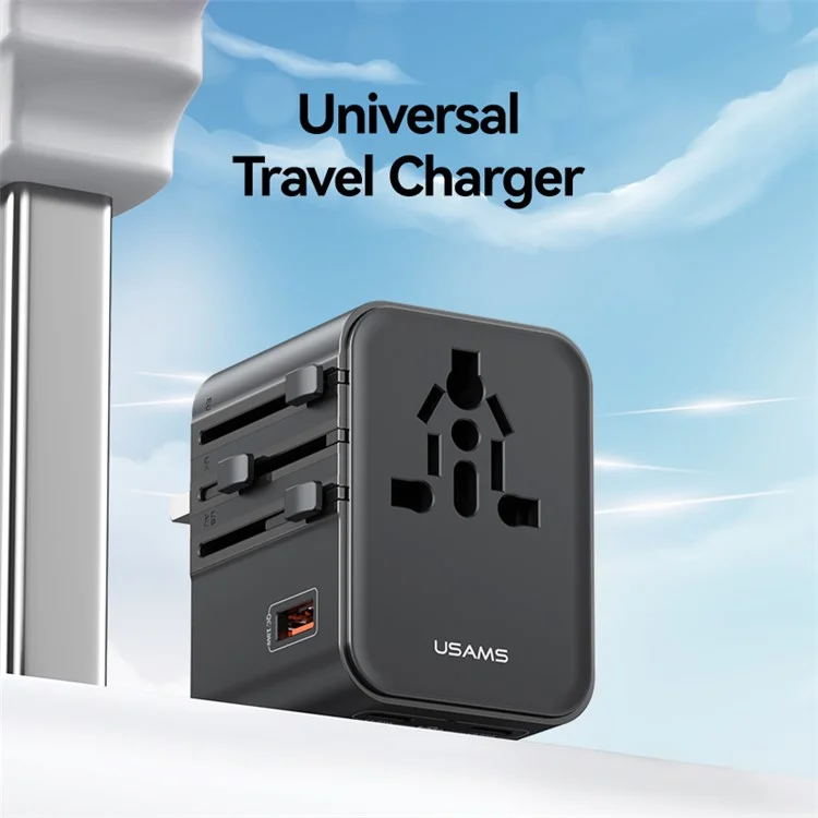 USAMS CC309 T68 25W Travel Phone Adapter 3-Port Multi-Country Converter Fast Charging 2500W Wall Charger