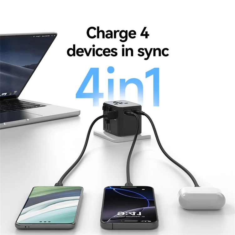 USAMS CC309 T68 25W Travel Phone Adapter 3-Port Multi-Country Converter Fast Charging 2500W Wall Charger
