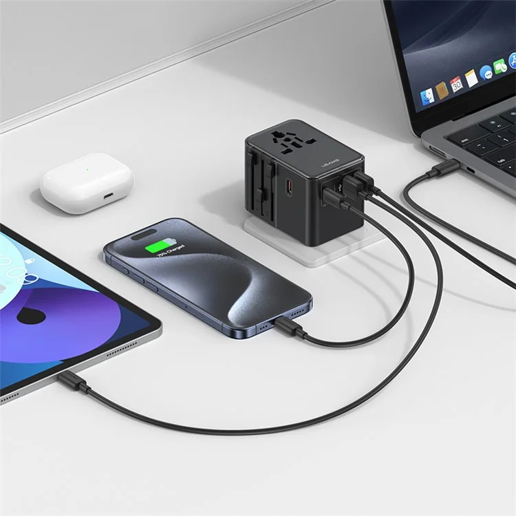 USAMS CC310 T68 70W Travel Phone Adapter 5-Port Multi-Country Converter Fast Charging 2500W Wall Charger