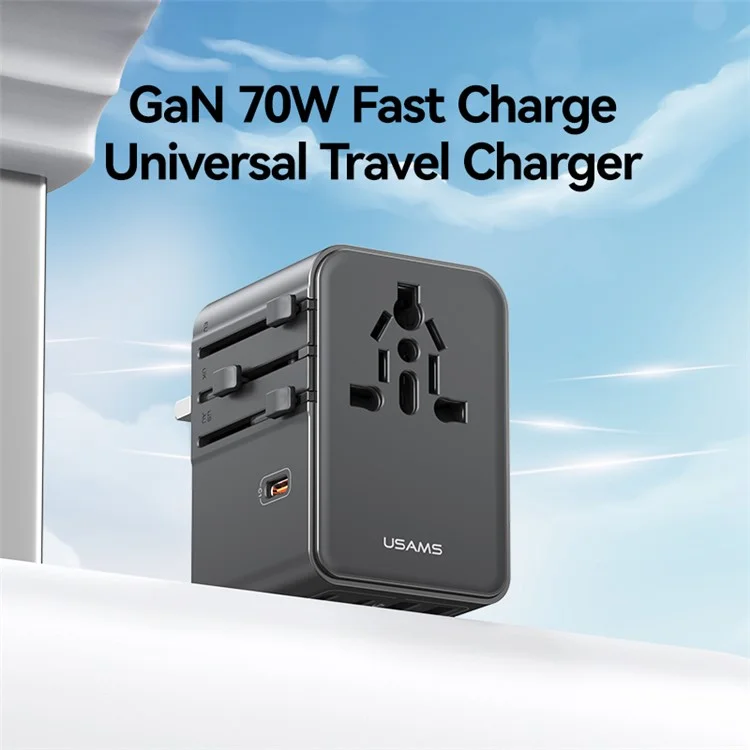 USAMS CC310 T68 70W Travel Phone Adapter 5-Port Multi-Country Converter Fast Charging 2500W Wall Charger