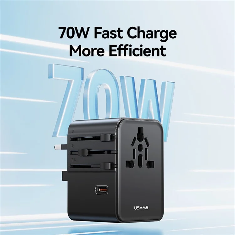USAMS CC310 T68 70W Travel Phone Adapter 5-Port Multi-Country Converter Fast Charging 2500W Wall Charger