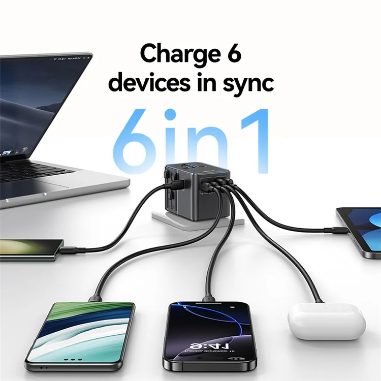 USAMS CC310 T68 70W Travel Phone Adapter 5-Port Multi-Country Converter Fast Charging 2500W Wall Charger