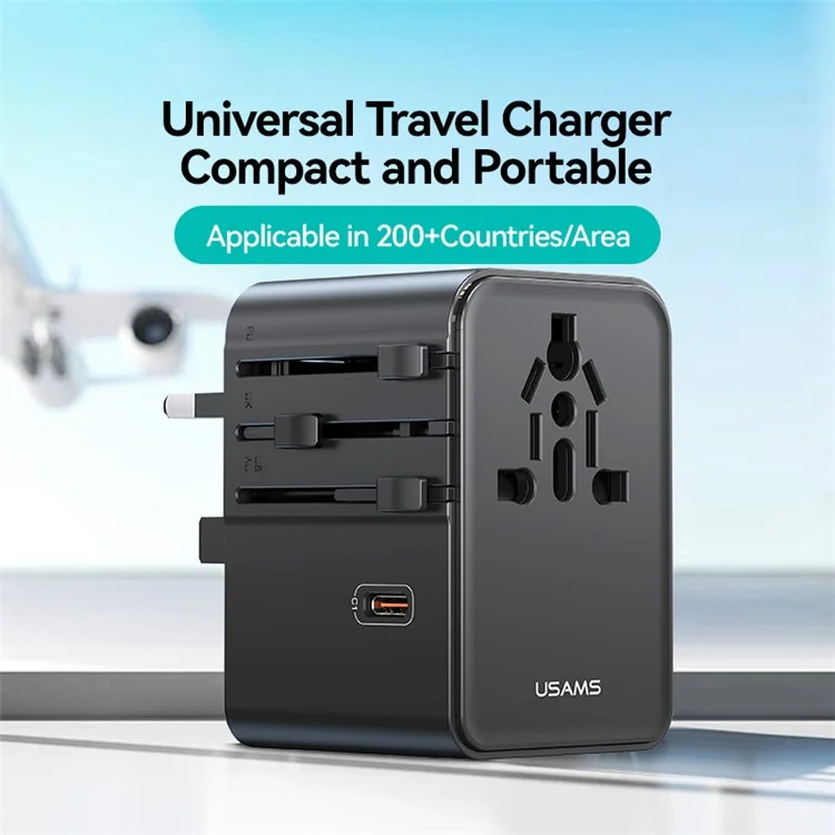 USAMS CC310 T68 70W Travel Phone Adapter 5-Port Multi-Country Converter Fast Charging 2500W Wall Charger