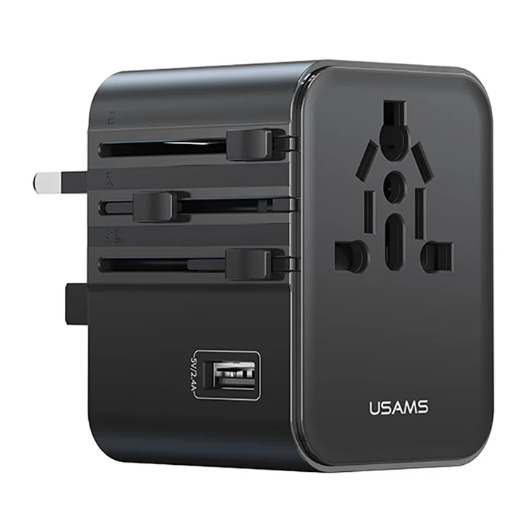 Adaptador de Viagem USAMS CC308 T68 17W Dual Type-C + USB-A Conversor Multipaís 2500W Carregador de Parede