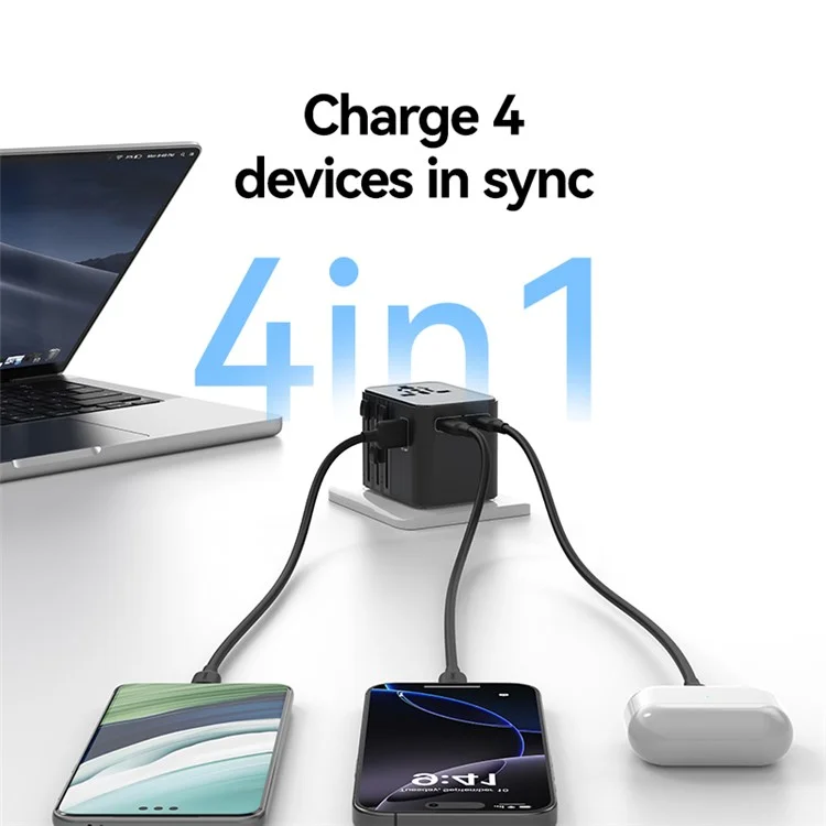 Adaptador de Viagem USAMS CC308 T68 17W Dual Type-C + USB-A Conversor Multipaís 2500W Carregador de Parede