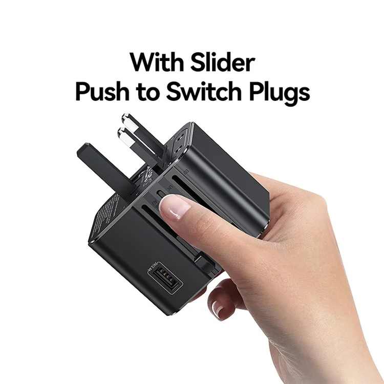 Adaptador de Viagem USAMS CC308 T68 17W Dual Type-C + USB-A Conversor Multipaís 2500W Carregador de Parede
