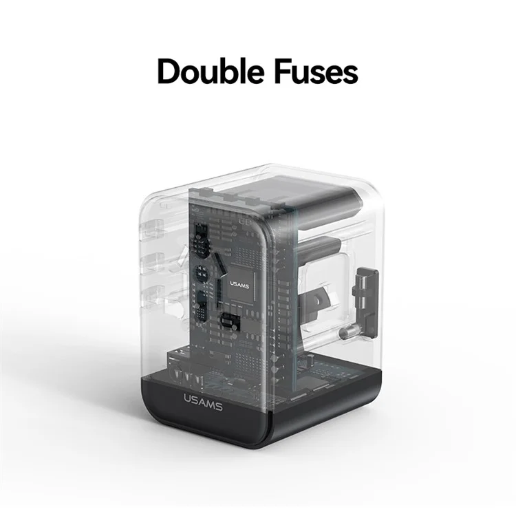 Adaptador de Viagem USAMS CC308 T68 17W Dual Type-C + USB-A Conversor Multipaís 2500W Carregador de Parede