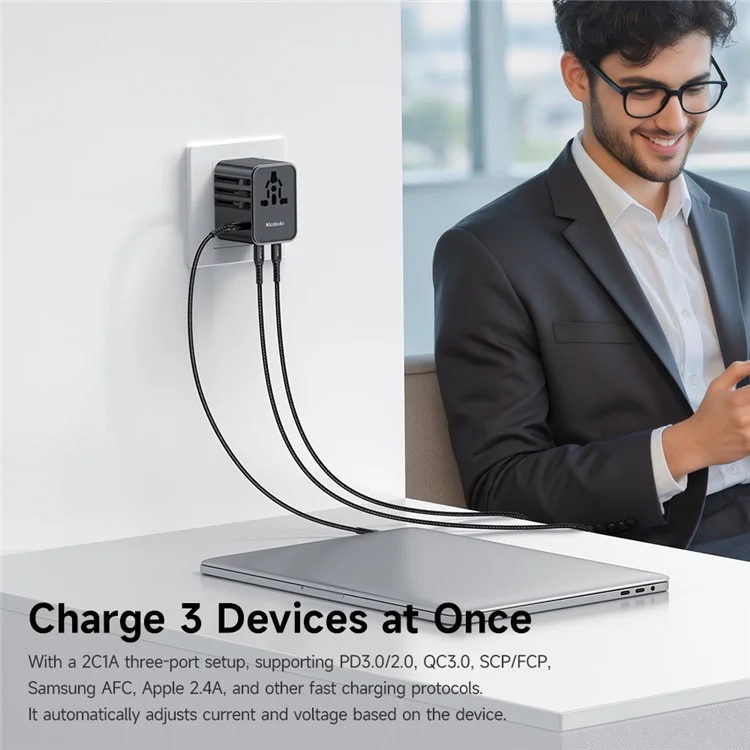 MCDODO CP-3260 MDD G5 Series Adaptador de Carregamento Universal de Viagem de 25W com Dois Tipos de Porta (Type-C + USB-A) e Cabo USB-C para USB-C
