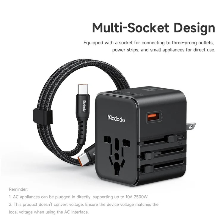 MCDODO CP-3260 MDD G5 Series Adaptador de Carregamento Universal de Viagem de 25W com Dois Tipos de Porta (Type-C + USB-A) e Cabo USB-C para USB-C
