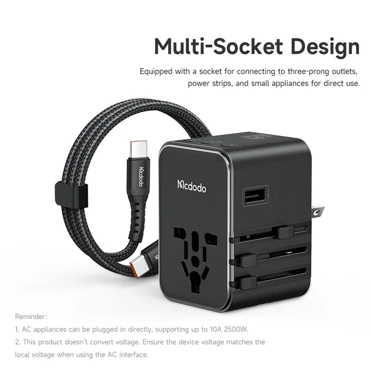 Adaptateur de voyage universel MCDODO CP-3270 MDD G5 Series 45W avec 3 USB-C + 2 USB-A et câble USB-C vers USB-C
