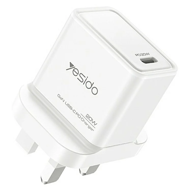 YESIDO YC79 Single USB-C Port GaN Charger PD 20W Fast Charging Wall Charger, UK Plug for Smartphone  /  Tablet