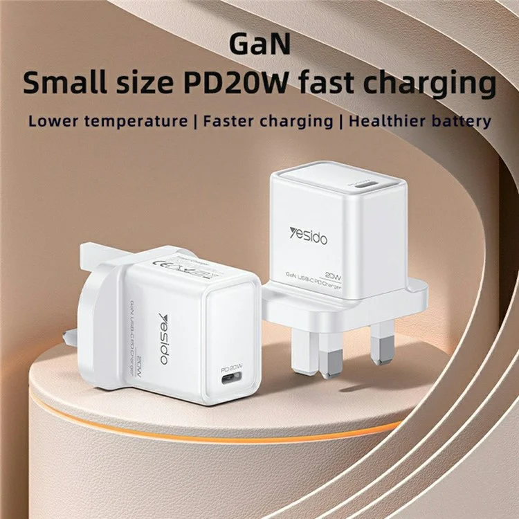 YESIDO YC79 Single USB-C Port GaN Charger PD 20W Fast Charging Wall Charger, UK Plug for Smartphone  /  Tablet