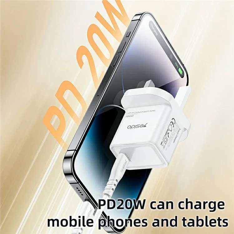 YESIDO YC79 Single USB-C Port GaN Charger PD 20W Fast Charging Wall Charger, UK Plug for Smartphone  /  Tablet