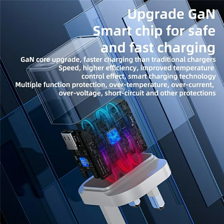YESIDO YC79 Single USB-C Port GaN Charger PD 20W Fast Charging Wall Charger, UK Plug for Smartphone  /  Tablet