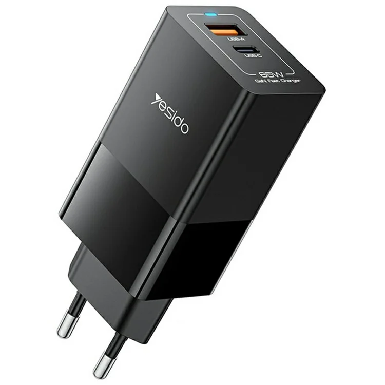 YESIDO YC73 Caricabatterie USB-C / USB-A a Doppia Porta GaN 65W con Ricarica Rapida per Telefono / Tablet - Spina EU