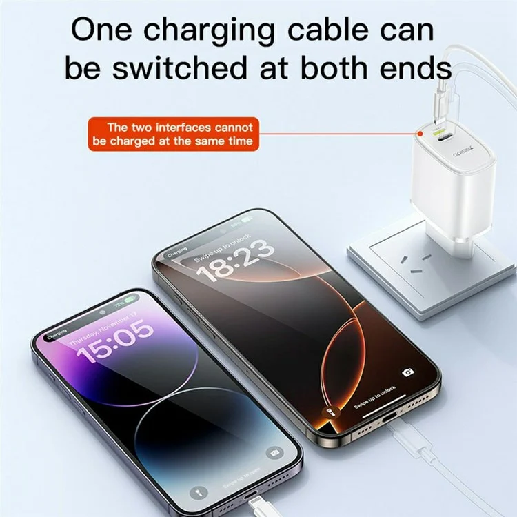 YESIDO YC71 Caricabatterie da muro USB-C+USB-L a doppia porta da 12W con adattatore di ricarica rapida - Spina EU