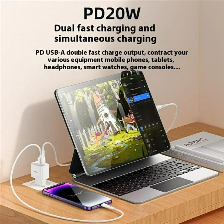 YESIDO YC61 Caricabatterie da viaggio GaN USB-C / USB-A Doppia porta PD 20W QC 18W Caricabatterie rapido - Spina EU