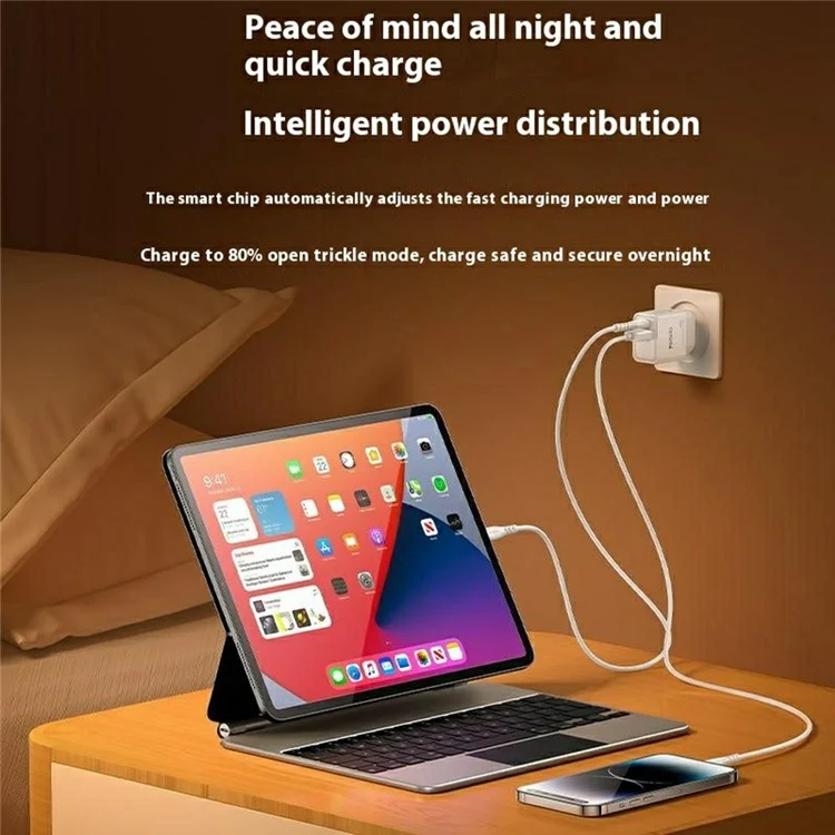 YESIDO YC61 Caricabatterie da viaggio GaN USB-C / USB-A Doppia porta PD 20W QC 18W Caricabatterie rapido - Spina EU
