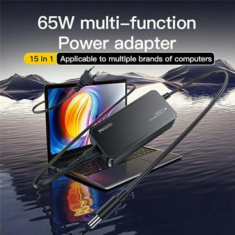 YESIDO CG11E Laptop Charger Kit 65W Fast Charging Power Adapter Compatible with Multiple Laptop Models - EU Plug