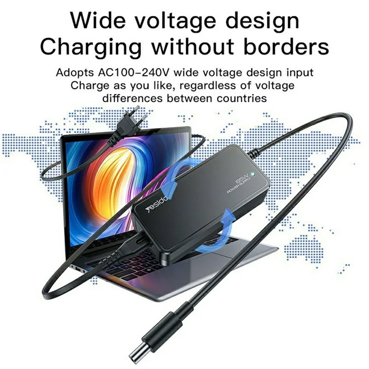 YESIDO CG11E Laptop Charger Kit 65W Power Adapter with 14 DC Connectors - UK Plug