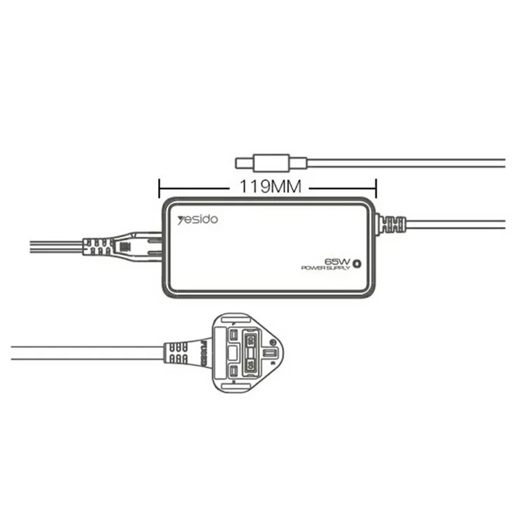 YESIDO CG11E Laptop Charger Kit 65W Power Adapter with 14 DC Connectors - UK Plug