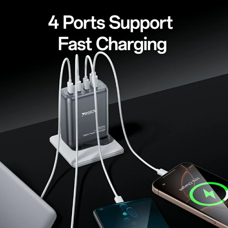 YESIDO YC143 Chargeur USB-C 140W 4 Ports USB-C + USB-A Chargeur mural rapide pour ordinateur portable / téléphone / tablette - Prise UE
