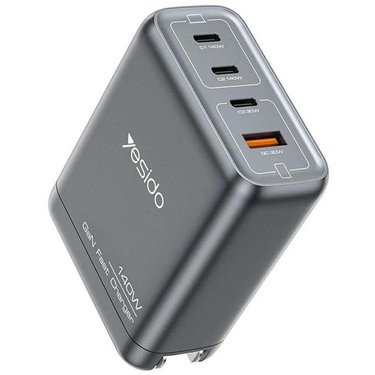 YESIDO YC143 140W USB-C Charger 4-Port USB-C + USB-A Fast Charging Wall Charger for Laptop / Phone / Tablet - UK Plug