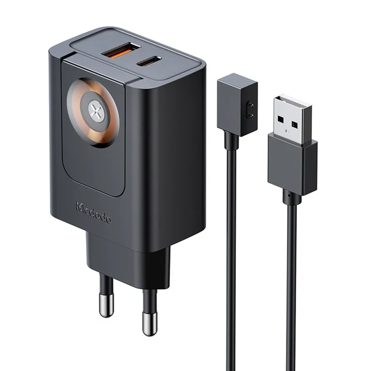 MCDODO CH-3700 2 en 1 Montre connectée + Chargeur de voyage 30W USB-A / USB-C Chargeur mural à charge rapide - Prise européenne