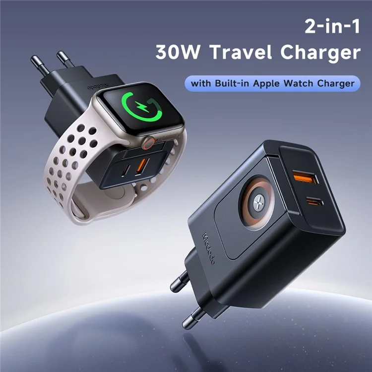MCDODO CH-3700 2 en 1 Montre connectée + Chargeur de voyage 30W USB-A / USB-C Chargeur mural à charge rapide - Prise européenne