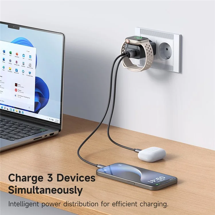MCDODO CH-3700 2 en 1 Montre connectée + Chargeur de voyage 30W USB-A / USB-C Chargeur mural à charge rapide - Prise européenne
