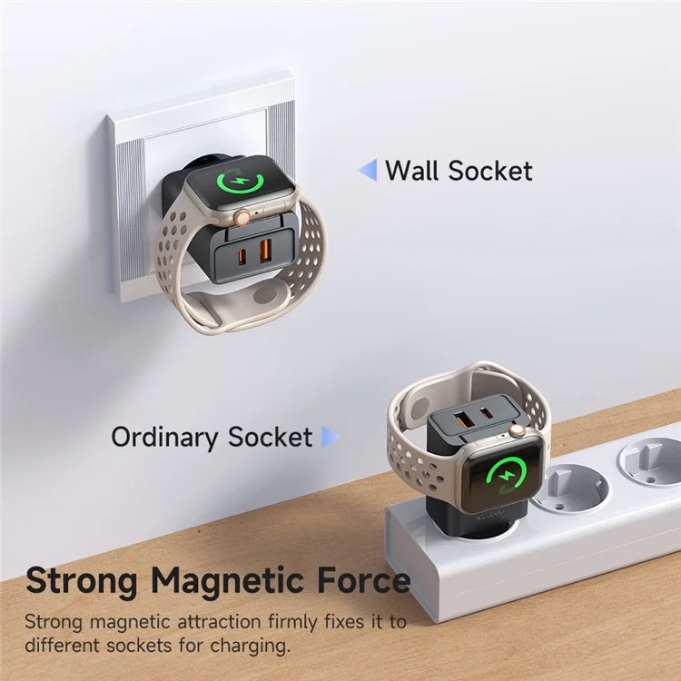 MCDODO CH-3700 2 en 1 Montre connectée + Chargeur de voyage 30W USB-A / USB-C Chargeur mural à charge rapide - Prise européenne